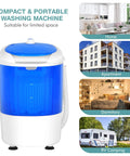 Compact Portable Washing Machine, 5 Point 5 Lb Mini Washer And Spinner Combo with blue lid for limited spaces.