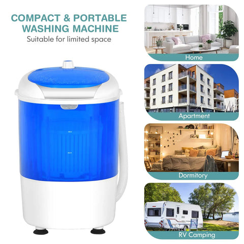 Compact Portable Washing Machine, 5 Point 5 Lb Mini Washer And Spinner Combo with blue lid for limited spaces.