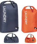 Dual Pack Compression Laundry Bag For Travel, Pump-Free Wet-Dry Organizer, navy blue and orange, waterproof bags.