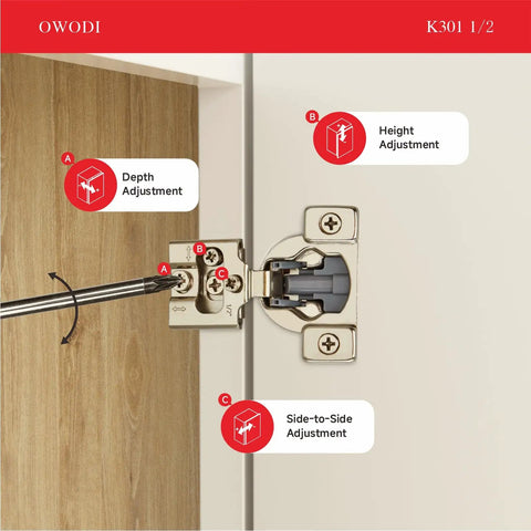 Soft Close Cabinet Hinges 40 Pack For Face Frame Doors Half Inch Overlay concealed cup with adjustment options for proper fit.