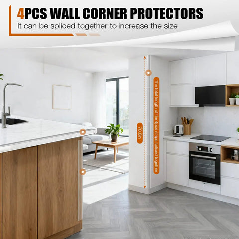 Clear Crystal Pvc Wall Corner Protectors 4 Pack Impact Resistant Corner Guards in kitchen setting showcasing size and installation.