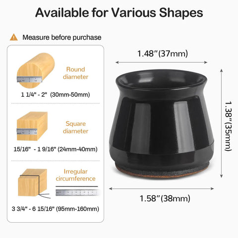 32 Pcs Chair Leg Protectors For Hardwood Floors Silicone With Felt Bottoms, fits round, square, irregular shapes, size 1.48x1.38 inches