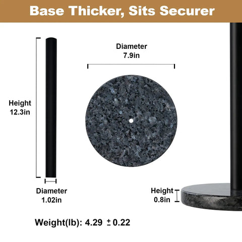 Dimensions of Blue Pearl Granite Paper Towel Holder With Marble Base And Metal Rod 8 Inch Countertop Stand For Standard And Jumbo Rolls Durable Sturdy Kitchen Organization And Norway Inspired Design