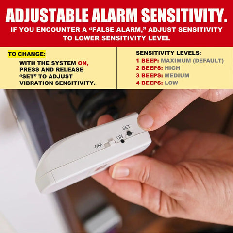 Two Pack Door Handle Alarm With 130dB Vibration Trigger, Super Loud Home Security Alarm For Doors, Keeps Nosy Intruders At Bay And Kids Safe, Great For Toddlers, Elderly, Hotels, Travel, And Bedrooms, Easy Setup, adjustable sensitivity switch