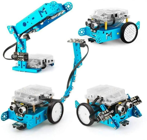 Interactive Light And Sound Three In One Add On Pack For Mbot With RGB LED And Light And Sound Sensors Lets You Turn Your Robot Into A Light Chasing Bot An Epic Desk Lamp A Scorpion Style Build Or Any Creative Project. mBot robot parts shown in four build modes