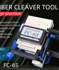 Precision Optical Fiber Cleaver FC-6S With Built-In Shred Collector For 250um To 900um Coating showing tungsten steel blade and sliding rail.