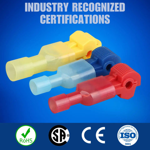 360 Piece T Tap Wire Connectors Kit For AWG 22 To 10 Color Coded Quick Splice Terminals Self Stripping Tap Disconnects Kit For Wiring Projects That Rock For Vehicle Installations, featuring industry certifications icons.
