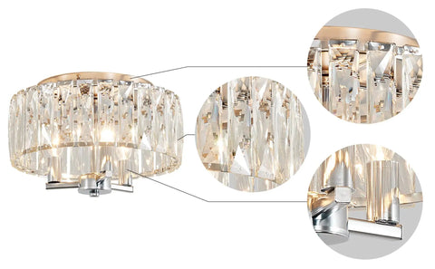 K9 Crystal Flush Mount Ceiling Light Fixture In Chrome Finish For Living Room, Bedroom, And Dining Room Sparkling Crystal Sticks Lampshade