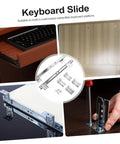 Collage of 13.77 Inch Bearing Keyboard Slide Rails With Soft Close Under Desk Drawer Slides, showing assembly and installation.