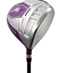 Left Handed Ladies Golf Club Set With Driver Wood Hybrid Irons Putter Graphite Shafts Three Head Covers And Stand Bag Complete All In One Regular Size Purple For Beginners To Intermediate Players driver close-up