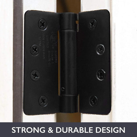 Self Closing Door Hinges 2 Pack Flat Black Mortise Spring Hinges for 4 by 4 Inch Interior Doors installed on wood