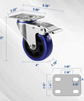 WORKPRO 4-inch swivel caster wheel with blue polyurethane wheel, metal housing and brake lever, mounting plate