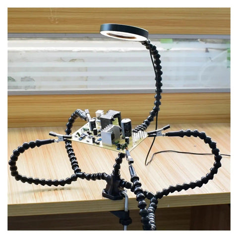 Five Arm Welding Repair Tool Soldering Station With 3X Magnifier LED Light Bench Vise Table Clamp Clip For PCB on desk