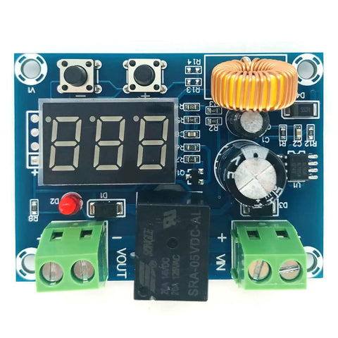 Heavy Duty 12 To 36 Volt Low Voltage Protector For Lithium Batteries No Hassle Auto Cut Off Switch With Crisp Digital Readout And Tight Voltage Control Pack Of Two showing circuit board with digital readout and connectors.