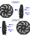 Universal 14 Inch Slim Electric Radiator Cooling Fan Kit 12V 90W showing push and pull fan configurations for optimal airflow.