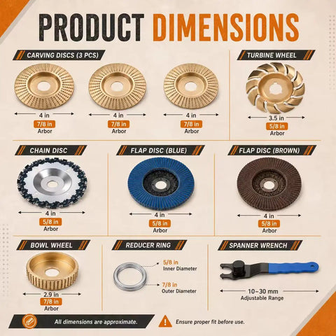 14 Piece Wood Carving Disc Set For Angle Grinder Pro Grade Heavy Duty Complete Woodworking Kit product dimensions image