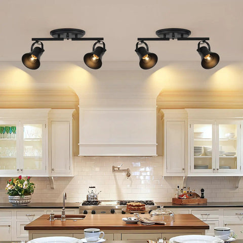 Two Light Black Track Lighting Kit With Adjustable Heads in kitchen, industrial ceiling spotlight fixture for modern interiors