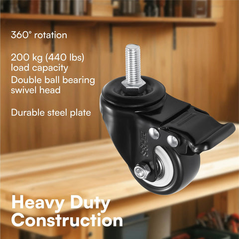 Heavy-Duty Caster Wheels With Brakes For Trolleys And Outdoor Furniture 200 Kg Black Industrial Caster with steel plate and swivel head