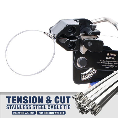 One Hand Operation Stainless Steel Cable Tie Tool Zip Gun With Built In Cutter against a white background