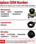 Premium 90K-38488 Serpentine Belt Tensioner Idler Pulley Kit That Fits Toyota Land Cruiser Sequoia 4Runner Tundra And Lexus LX470 GX470 LS430 GS430 SC400 Perfect Fix For Your V8 Engine Belting Needs Without Breaking The Bank Today. Black tensioner, belt, and idler pulley kit