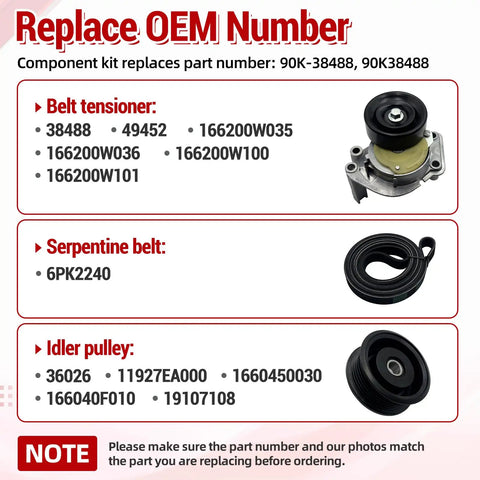 Premium 90K-38488 Serpentine Belt Tensioner Idler Pulley Kit That Fits Toyota Land Cruiser Sequoia 4Runner Tundra And Lexus LX470 GX470 LS430 GS430 SC400 Perfect Fix For Your V8 Engine Belting Needs Without Breaking The Bank Today. Black tensioner, belt, and idler pulley kit