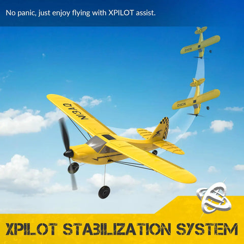 Sport Cub RC Plane Trainer No Brainer To Fly With 3 Flight Modes 6 Axis Gyro Stabilizer Prop Saver RTF, yellow plane in flight