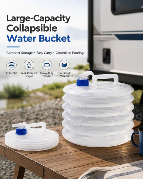 Grab And Go Collapsible Water Container With Spigot For Camping And RV Trips Foldable 3L Water Storage Tank on picnic table
