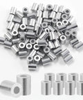 Top Tier Aluminum Wire Rope Stop Sleeves 1/16 Inch 1.5mm crimp loops, 100 pack of heavy-duty steel cable ferrules.