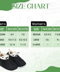 Size chart for 8 Pairs Non Slip Reusable Shoe Covers Waterproof Boot Covers With Elastic Band, showing men's and women's sizes.