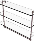 22 Inch Triple Tiered Integrated Towel Bar Glass Shelf In Antique Copper Finish, Dope Solid Brass Construction With Three Eighths Inch Tempered Glass Concealed Mounting Hardware For Easy Wall Mount Bathroom Organization