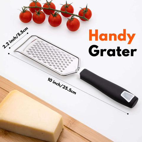 Stainless Steel Handheld Cheese Grater With Soft Grip Handle And Zester, Sharp Etched Grating Surface For Cheese, Tomatoes, and Cheese Block
