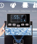 Supercharged Countertop Ice Maker With Built In Auto Clean That Whips Up 66 Pounds Daily Plus 32 Cubes Per Cycle showing control panel and ice.