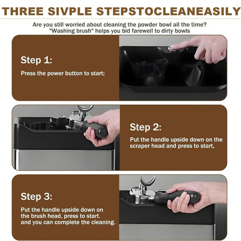 Steps to use the Automatic Portafilter Cleaner Machine Electric Espresso Knock Box for chomp coffee pucks.