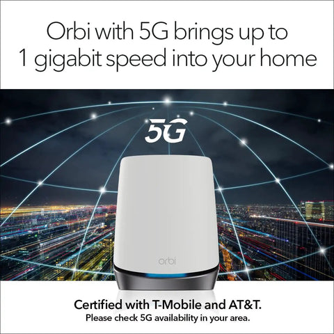 Orbi 5G Tri-Band WiFi 6 Mesh System With Router And 1 Satellite Extender for fast internet via 5G broadband, showing speed map