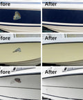 Before and after using Fiberglass Boat Repair Kit Color Match Gel Coat For Boats, Marine Epoxy Filler for hull repair.