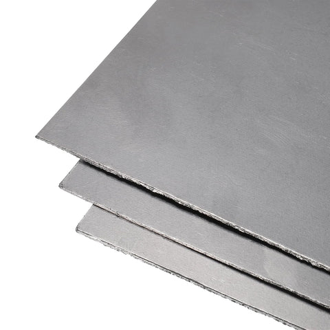 Close-up of stacked gray flexible graphite gasket sheets, 250x200x1 mm, pack of 4