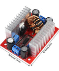 Heavy Duty DC Step Up Boost Converter Pair With No Hassle Voltage Tuning And Twin Heatsinks for voltage adjustment and LED current draw.