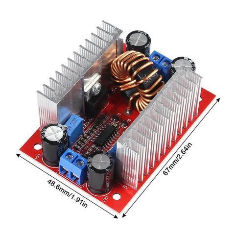 Heavy Duty DC Step Up Boost Converter Pair With No Hassle Voltage Tuning And Twin Heatsinks for voltage adjustment and LED current draw.