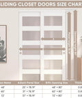 White Sliding Closet Door 48 By 80 Inches With Frosted Glass Double 25 Inch Panels 5 Lite Bypass Door size chart
