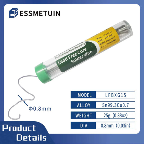 Aluminum Solder For Soldering Projects, Lead Free Core Solder With Flux For Stainless Steel And Nickel Sheets, 0.8mm Wire