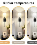 Wireless Rechargeable Set of 2 Battery Operated Wall Sconces With Remote Control For Indoor Home Decor, showing warm, neutral, and daylight white color settings.