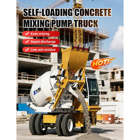 Tough As Nails Real Heavy Duty Mobile Concrete Mixer With Reliable Hydraulic Loading System Built Tough For Rugged Construction Sites And High Volume Pours pouring concrete on construction site.