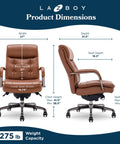 Tufted Executive Office Chair With Double Layer Cushion, Padded Armrests, Bonded Leather Cognac, Swivel Metal Base, Size
