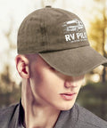 Person wearing Funny RV Pilot Hat For Women Saying Enjoy The Journeys Camper Road Trip Vacation Cap With Adjustable Strap.