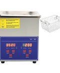 Heavy Duty Digital Ultrasonic Cleaner Built Tough With Stainless Steel Tank, control panel close-up and basket for safe cleaning.