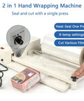 Heavy Duty Shrink Wrap Machine Kit With Heat Gun And Bar Sealer For 12 18 And 24 Inch Film Rolls, showcasing control dial and sealed package.