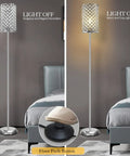 Crystal Floor Lamp With K9 Crystals Tall Silver Modern Standing Light Luxe Accent Lamp in bedroom, light on and off with foot switch