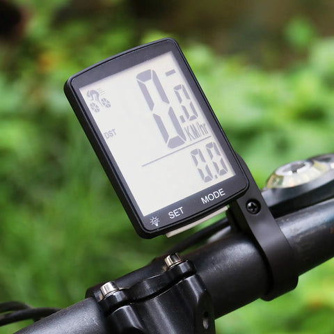 Wireless Bike Computer With 20 Functions All Weather Waterproof Speedometer And Odometer 3 Inch Big LCD Screen mounted on handlebar