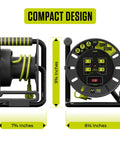 3 Foot Retractable Cord Reel With 4 Grounded Outlets, Safety Overload Breaker And Power Switch, compact design shown