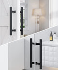 12 Inch Push Pull Sliding Barn Door Handle Double Sided Black Finish Carbon Steel Construction for Easy Inside Outside Operation installed on interior sliding doors